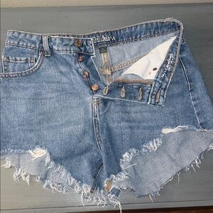 Wild Fable Shorts Button Fly Cut Off Raw Frayed Edge Medium Wash Denim sz 4 EUC